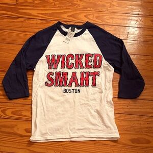 Wicked Smaht Boston Long Sleeve Tee - White and Blue